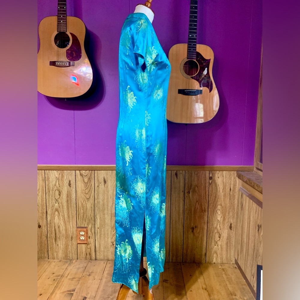 Women’s Vintage 60’s Long Japanese Dress SZ 10 Teal and Green - Picture 3 of 14